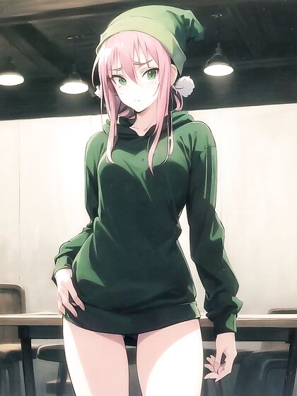 Freckled Beauty in Oversized Hoodie and Green Outfit for Hentai Pleasure