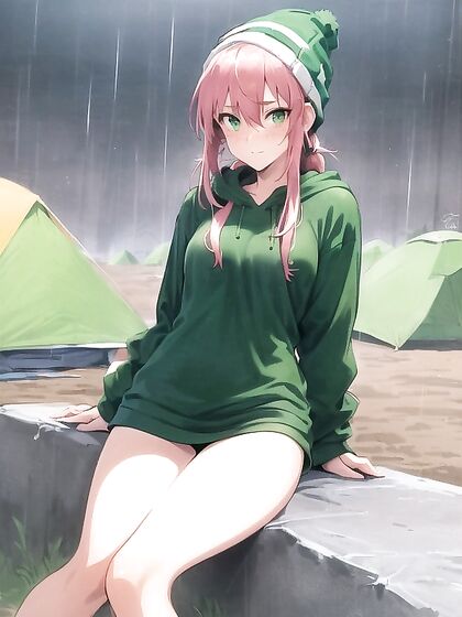 Freckled Beauty in Extra Large Green Hoodie for steaming Hentai AI Image