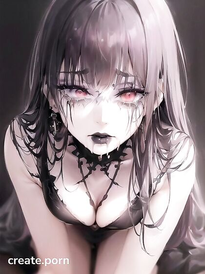 Goth Bride Tears Off Clothes, with Smudged Makeup for Drool-Worthy Blowjob Kneeling Hentai