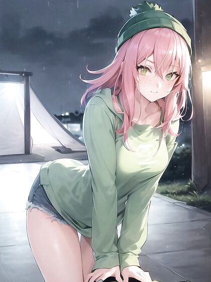 Freckled Beauty in Oversized Green Hoodie Sizzles in Hentai AI Image