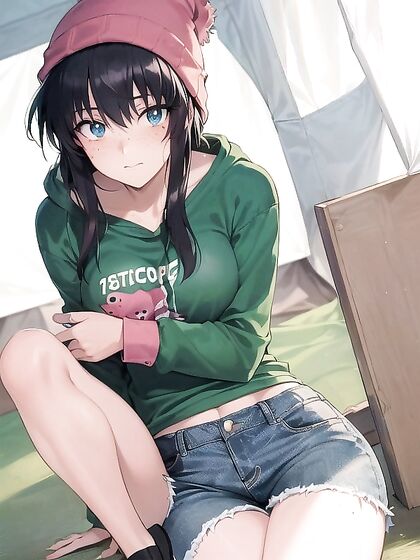 Freckled Girl 18+ in Green Clothes Wears Oversized Hoodie for Steamy Hentai AI Image
