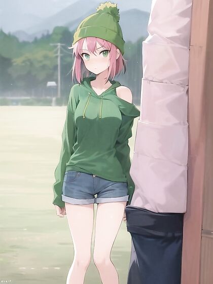 Freckled Beauty in Green Clothes and Oversized Hoodie for Steamy Hentai AI Image