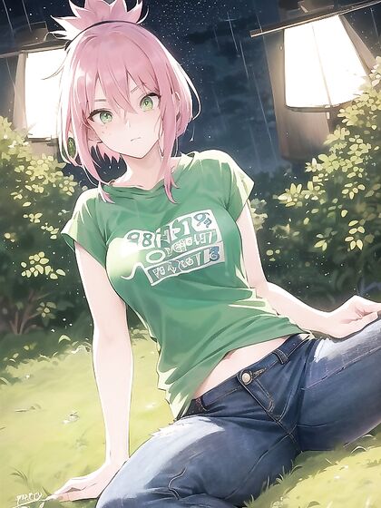 Freckled Beauty Wears Oversized Green Hoodie in steamy Hentai AI Image