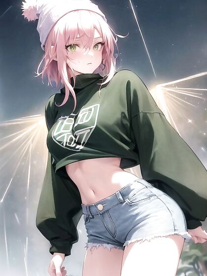Freckled Girl 18+ in Green Clothes and Oversized Hoodie Enjoying Hentai Pleasure