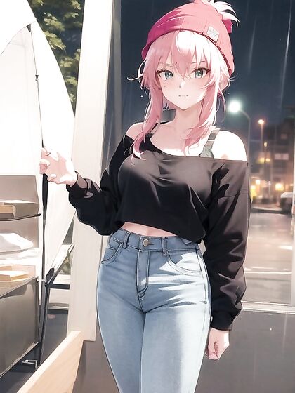 Freckled Girl 18+ in Green Clothing Wears Extra Large Hoodie for Steamy Hentai AI Image
