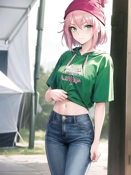 Freckled Beauty in Oversized Green Hoodie Takes On Intense Hentai AI Image