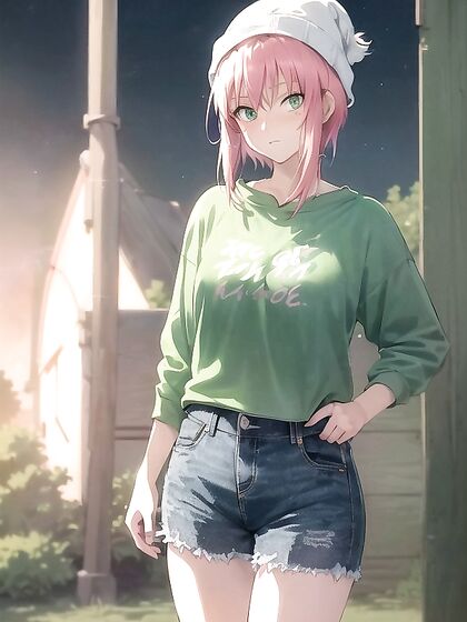 Freckled Beauty in Green Outfit and Oversized Hoodie for Steamy Hentai AI Image