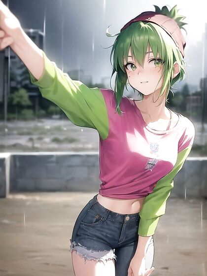 Freckled Girl 18+ in Green Clothing and Extra Large Hoodie Enjoying Hentai Pleasure