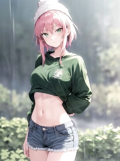 Freckled Girl 18+ in Oversized Green Hoodie Seduces in Steaming Hentai AI Image