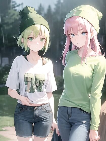 Freckled Girl 18+ in Green Clothing Wears Extra Large Hoodie for Steamy Hentai AI Image