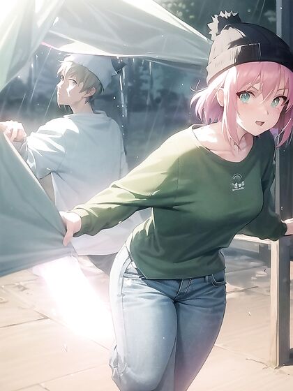 Freckled Beauty in Green Clothing Rocks an XL Hoodie in Steamy Hentai AI Image