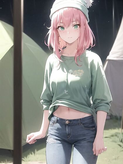 Freckled Girl 18+ in Green Clothes Wears Oversized Hoodie for Steamy Hentai AI Image