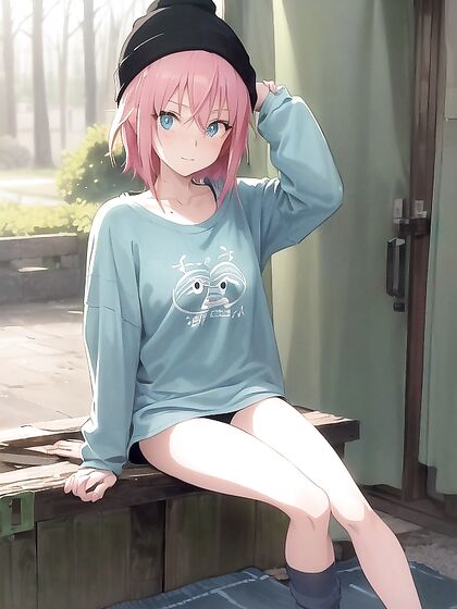 Freckled Beauty Wears Green Outfit and XL Hoodie in Seductive Hentai AI Image