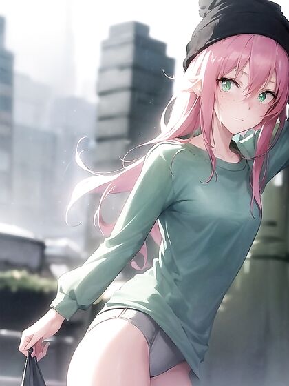 Freckled Beauty in Oversized Hoodie and Green Outfit Takes On Hot Hentai AI Image