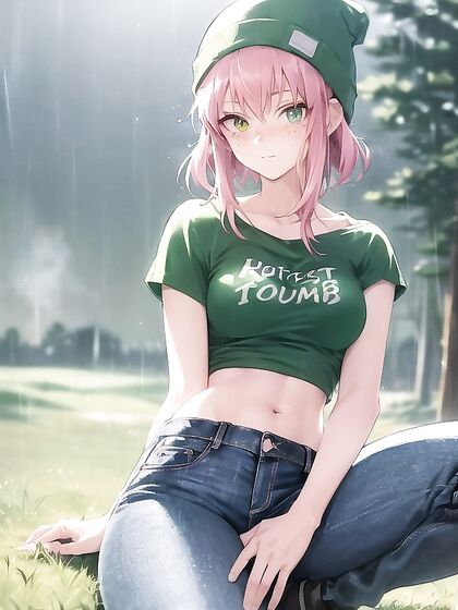 Freckled Girl 18+ in Green Clothing and Extra Large Hoodie Hentai Fun