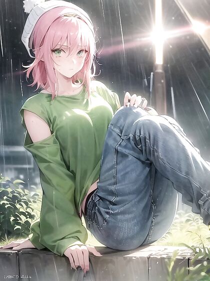 Freckled Girl 18+ in Green Clothing and XL Hoodie Enjoying Hentai Pleasure