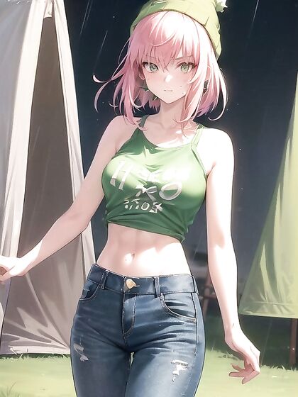 Freckled Girl 18+ in Green Clothes Wears Oversized Hoodie for Steamy Hentai AI Image