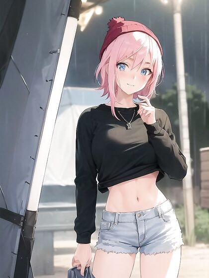 Freckled beauty in a oversized hoodie and green clothes for steamy Hentai AI Image