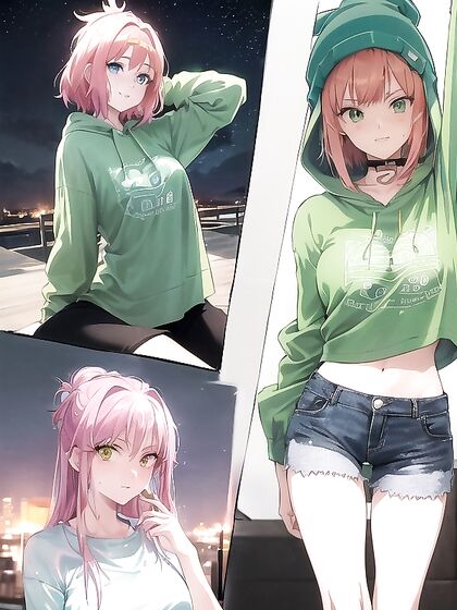 Freckled Girl 18+ in Green Clothes and Oversized Hoodie Enjoying Hentai Pleasure