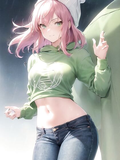 Freckled beauty in green hoodie enjoys extra-large pleasures in hentai fantasy