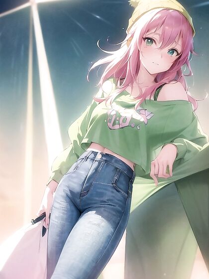Freckled beauty in extra large hoodie and green clothes enjoys wild hentai pleasure