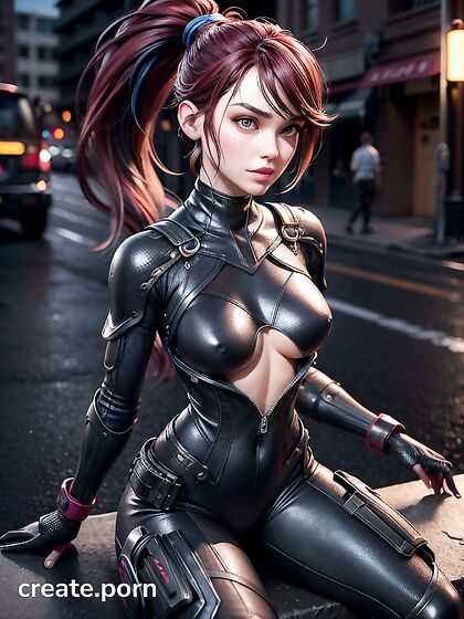 Small Breasts Bounce on the Streets in Seductive Sitting Hentai AI Image