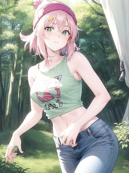 Freckled Beauty in Extra Large Hoodie and Green Clothes for Steamy Hentai AI Image