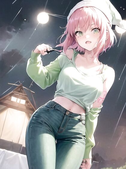 Freckled Beauty in Green Clothing Wears Oversized Hoodie for Sexy Hentai Fun