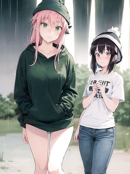 Freckled Beauty in Green Clothes and Oversized Hoodie for Steamy Hentai AI Image