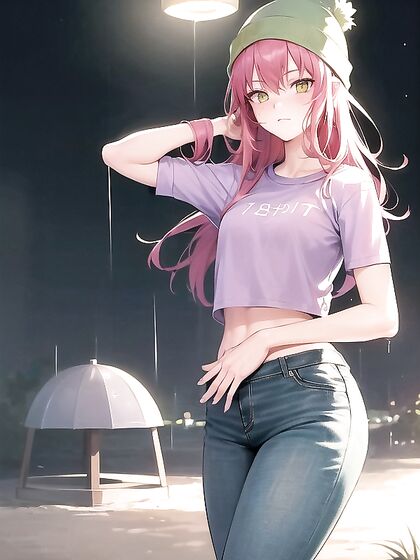 Freckled Babe in Oversized Hoodie and Green Outfit Seduces in Hentai AI Image