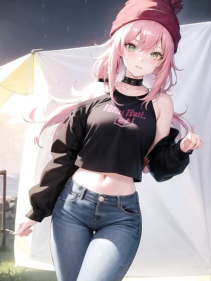 Freckled Beauty Wears Oversized Green Hoodie for Steamy Hentai AI Image
