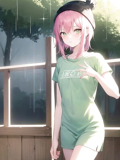 Freckled Beauty in Extra Large Hoodie and Green Clothes for Hot Hentai AI Image