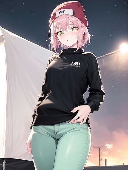 Freckled Girl 18+ in Extra Large Green Hoodie Seduces in Hentai AI Image