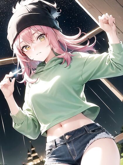 Freckled Babe in Oversized Green Hoodie Seduces in Steamy Hentai AI Image