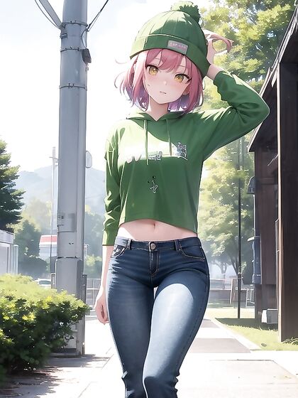 Freckled Beauty in Oversized Hoodie and Green Outfit Sizzles in Hentai AI Image