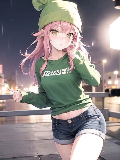 Freckled Girl 18+ in Oversized Hoodie and Green Outfit Seduces in hentHentai AI Imageia
