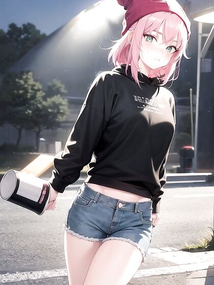 Freckled Beauty in Oversized Green Hoodie Seduces in steamy Hentai AI Image
