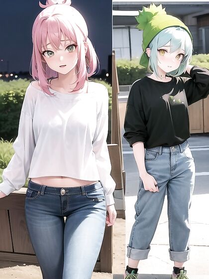Freckled Beauty in Oversized Hoodie and Green Outfit Seduces in Hentai AI Image