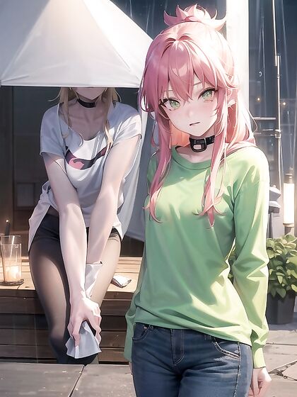 Freckled Beauty Wears Oversized Green Hoodie for Steamy Hentai AI Image