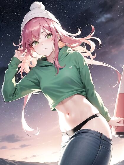 Freckled Beauty in Oversized Green Hoodie Seduces in Steamy Hentai AI Image
