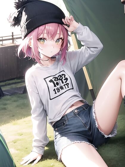 Freckled Girl 18+ in Oversized Hoodie and Green Outfit Seduces in Hentai AI Image