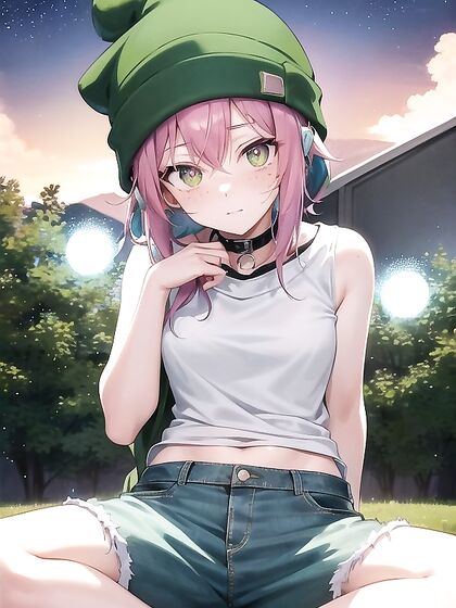 Freckled Girl 18+ in Extra Large Hoodie and Green Clothes for Steamy Hentai AI Image