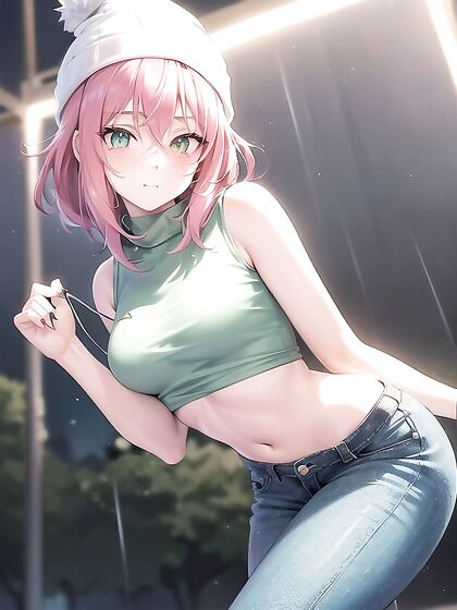 Freckled Girl 18+ in Green Clothing and XL Hoodie Gets Wild in Hentai AI Image