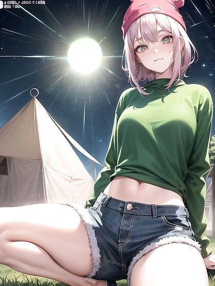 Freckled Beauty Wears Oversized Green Hoodie for Steamy Hentai AI Image