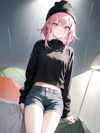 Freckled Babe in Green Clothes and Oversized Hoodie Enjoying Hentai Pleasure