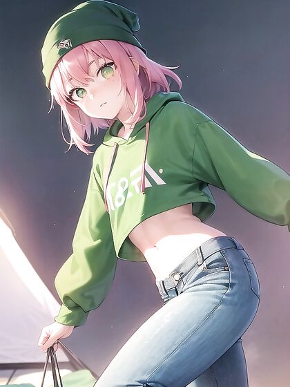Freckled Beauty in Green Hoodie Exploring Intense Hentai Pleasure