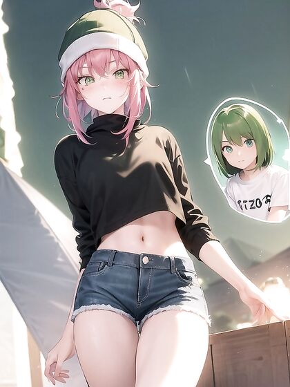 Freckled Goddess in Green Clothes and Extra Large Hoodie Hentai Fantasy