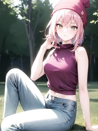 Freckled Cutie in Extra Large Hoodie and Green Outfit Seduces in Hentai AI Image