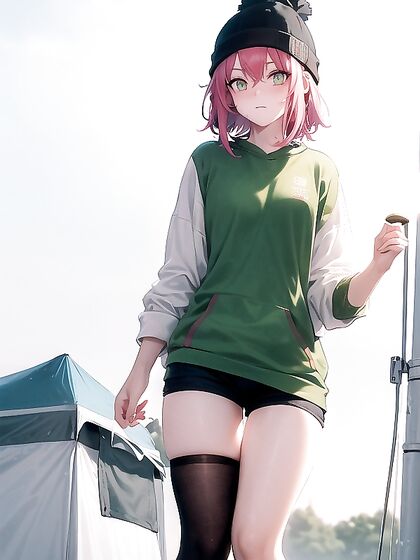 Freckled Beauty in Green Clothes and Oversized Hoodie for Steamy Hentai AI Image