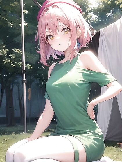 Freckled Beauty in Oversized Green Hoodie Seduces in Anime Hentai AI Image